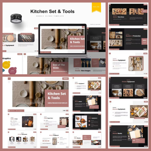 Preview kitchen set tools google slides template.