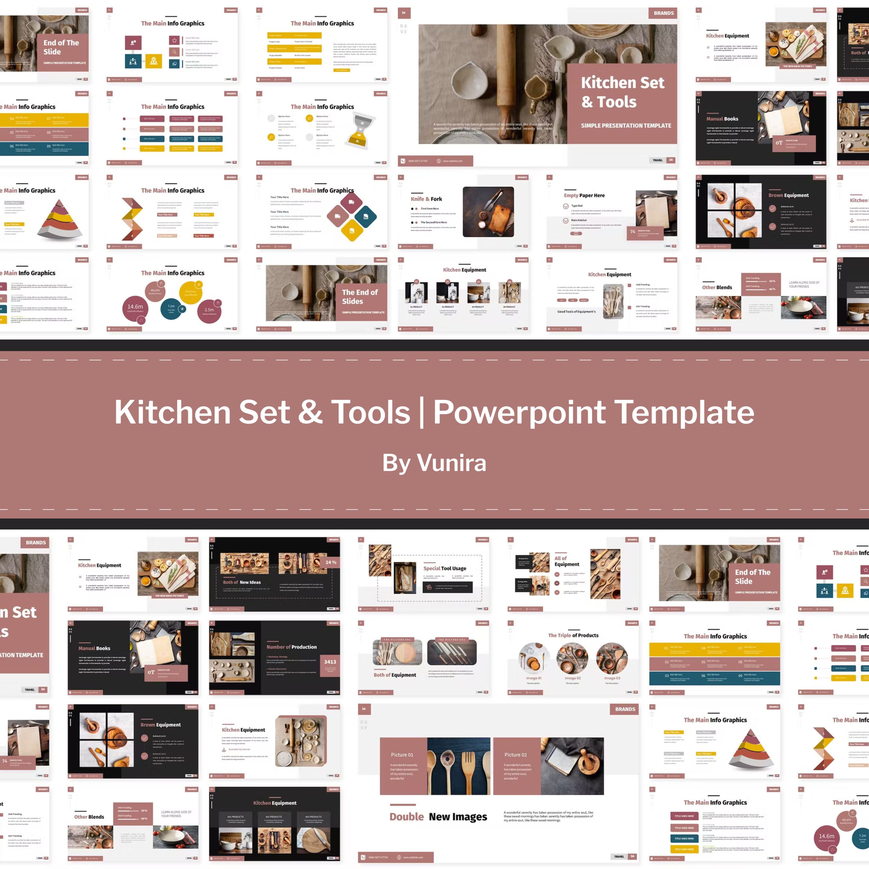 Prints of kitchen set tools powerpoint template.