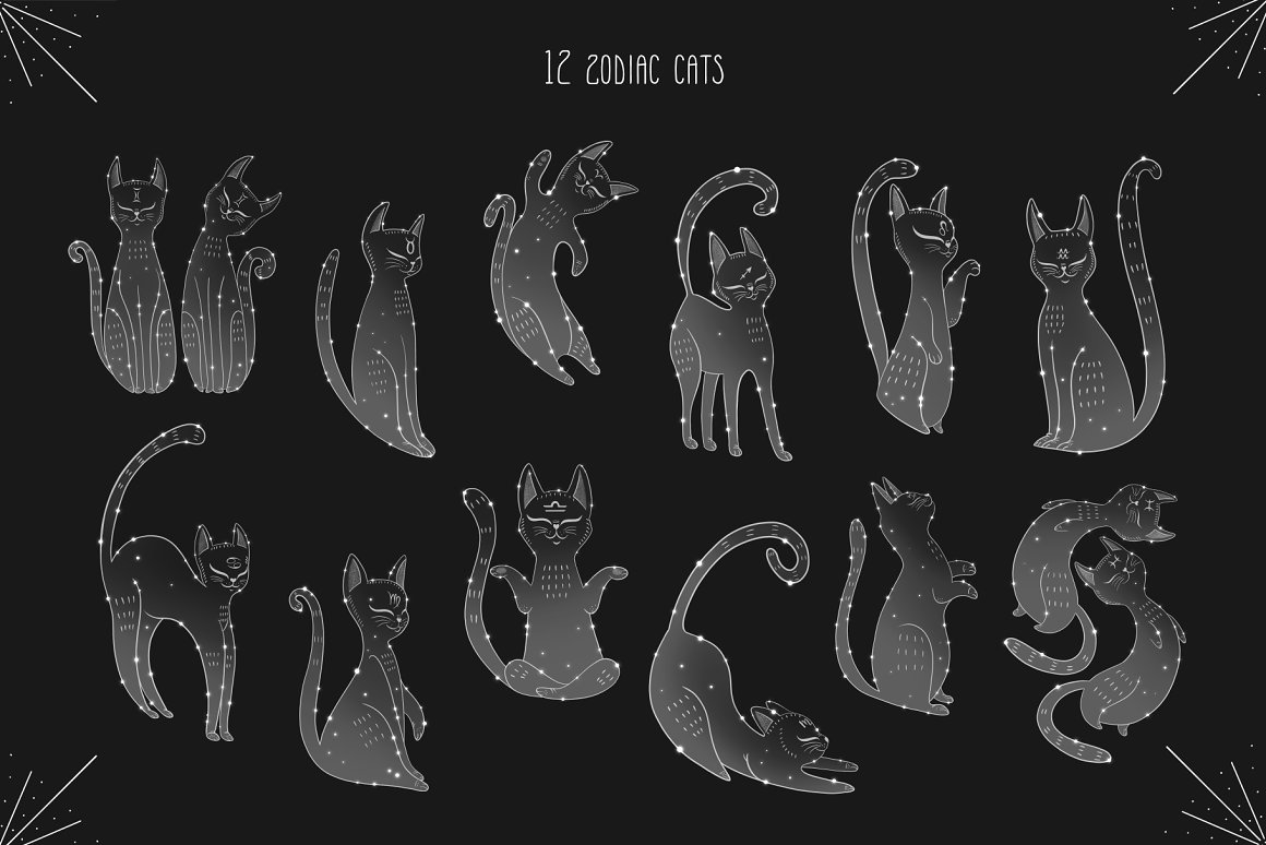 Different images of cats for the zodiac sign.