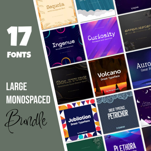 Prints of large monospaced fonts bundles 17 fonts.