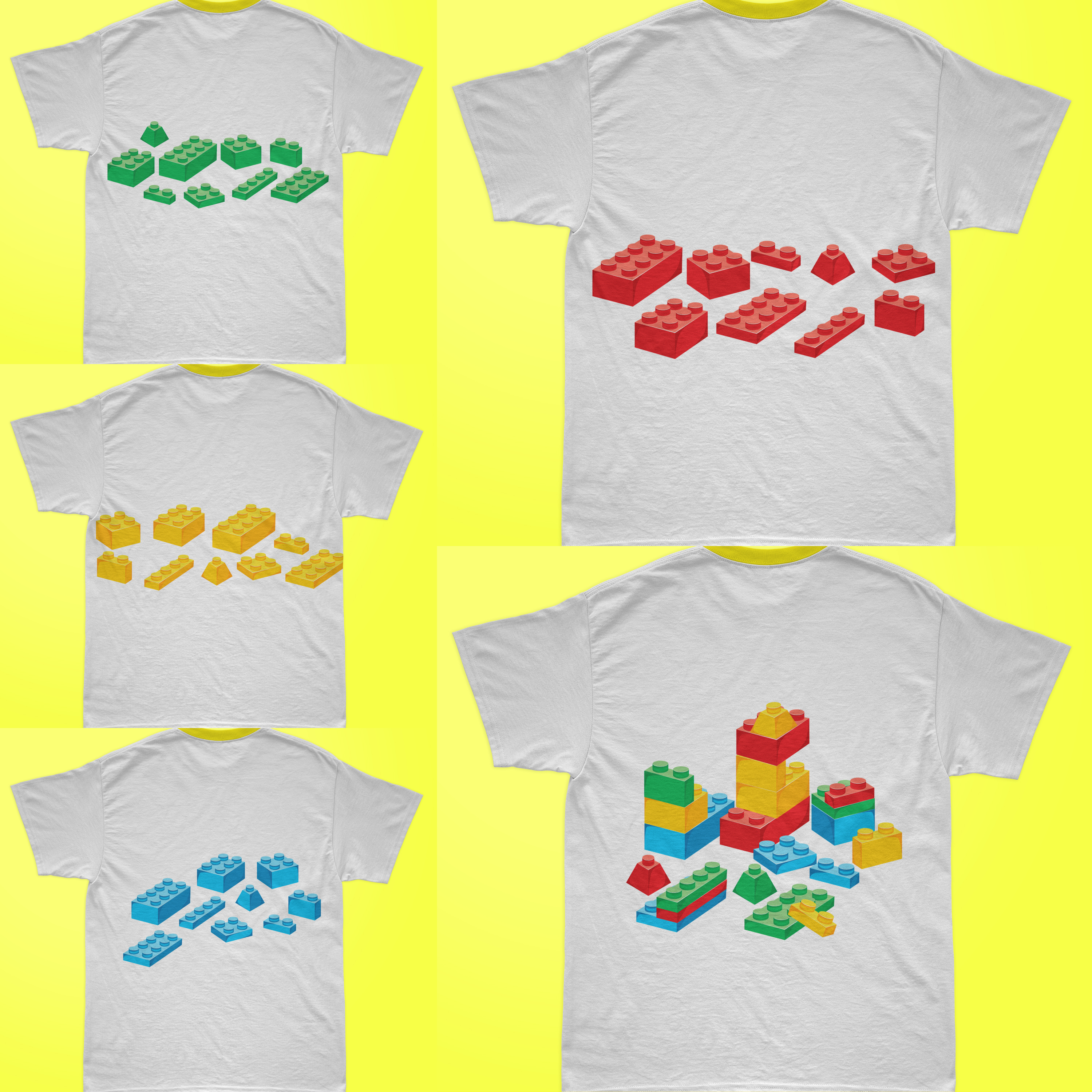 Various Lego images on T-shirts.