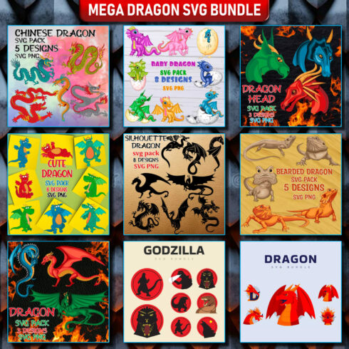Bunch of different types of dragon stickers.