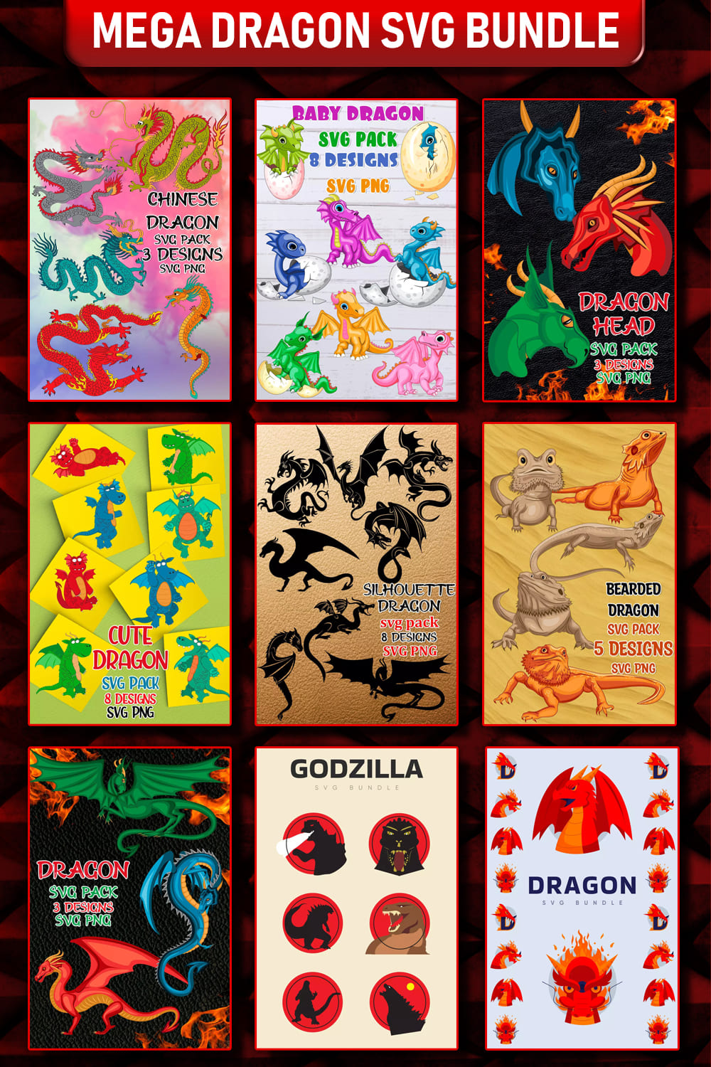 Mega Dragon SVG Design Bundle Pinterest image.