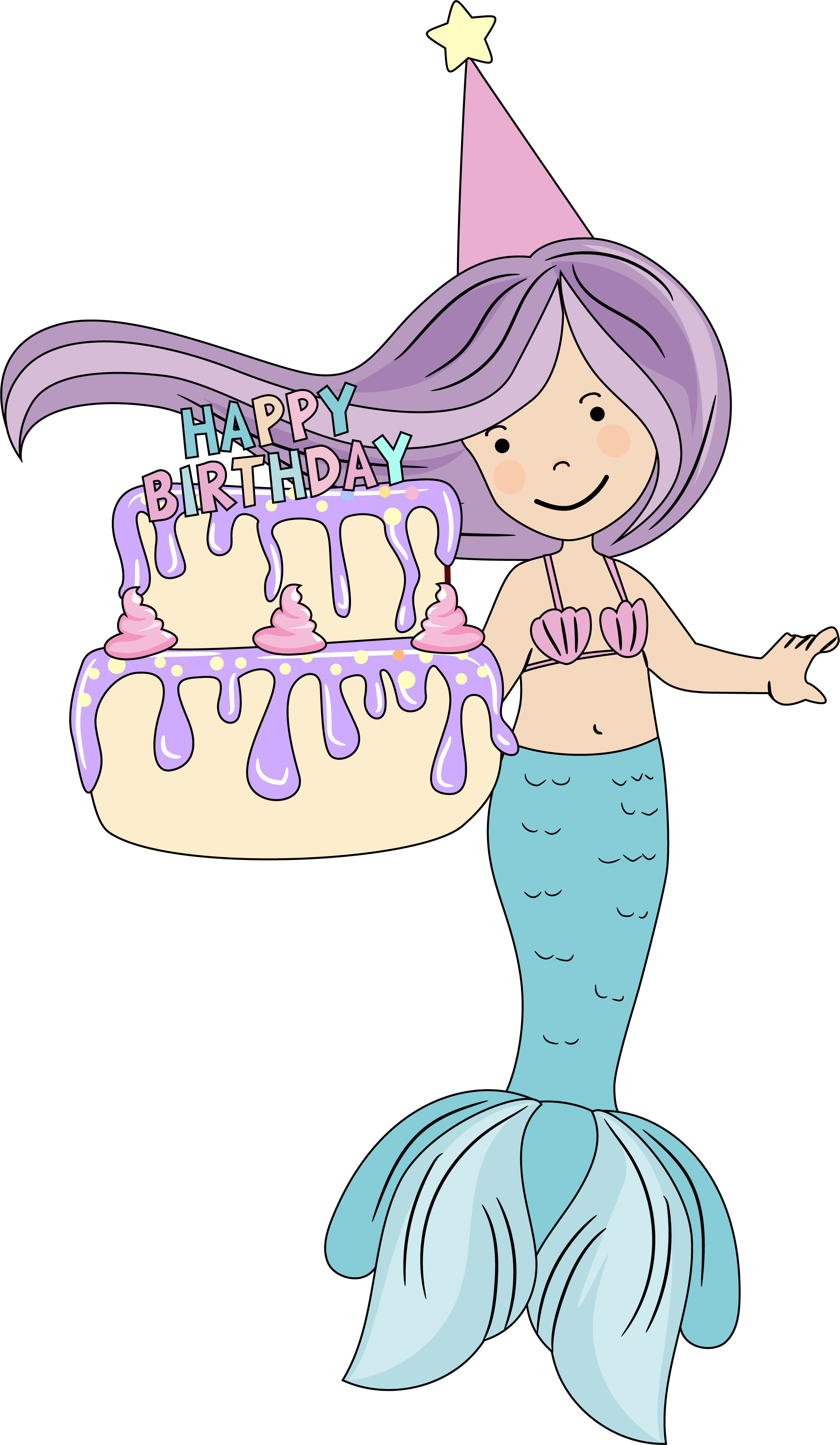 A mermaid is holding a festive cake.
