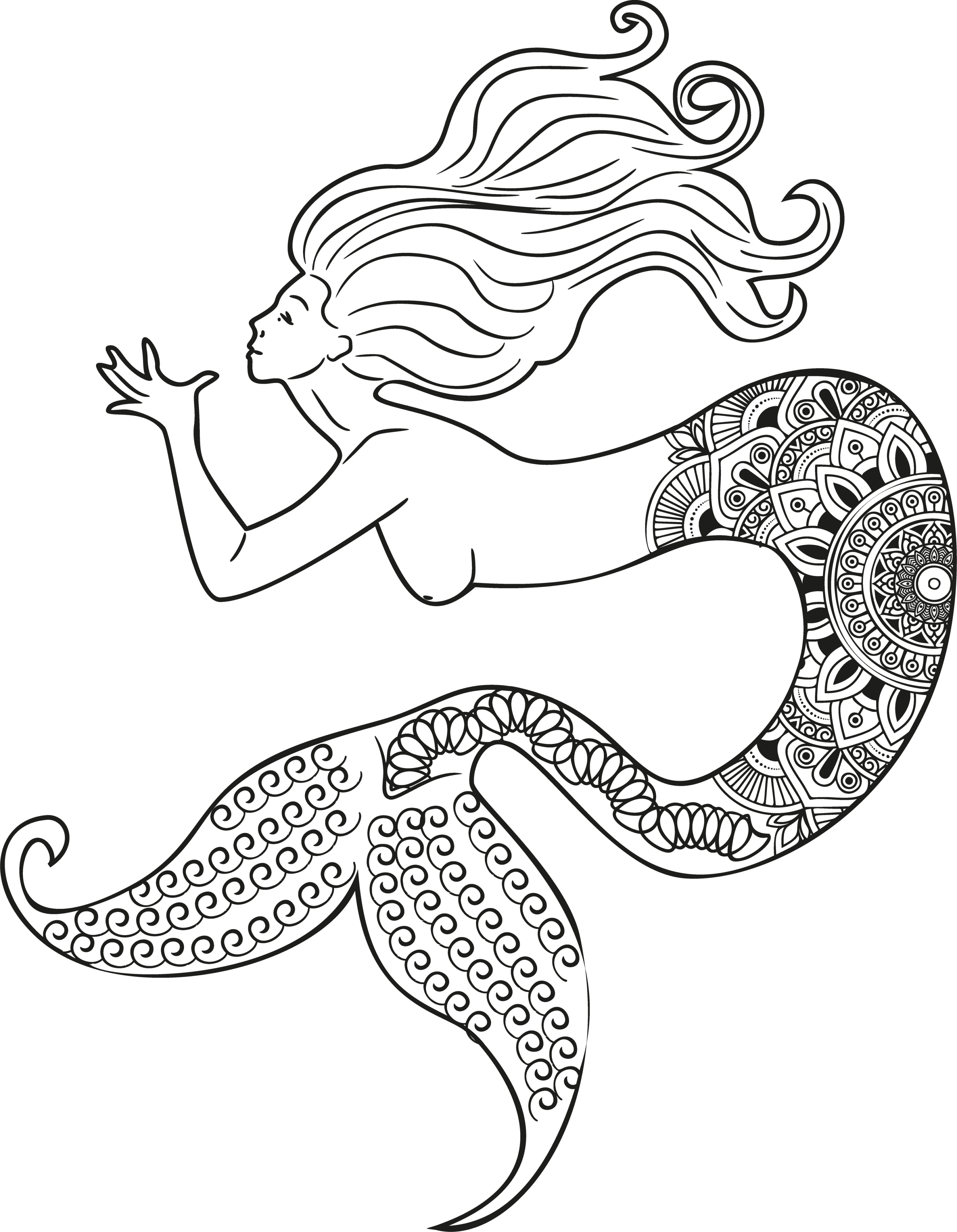 Hair is developed in different directions of a mermaid.
