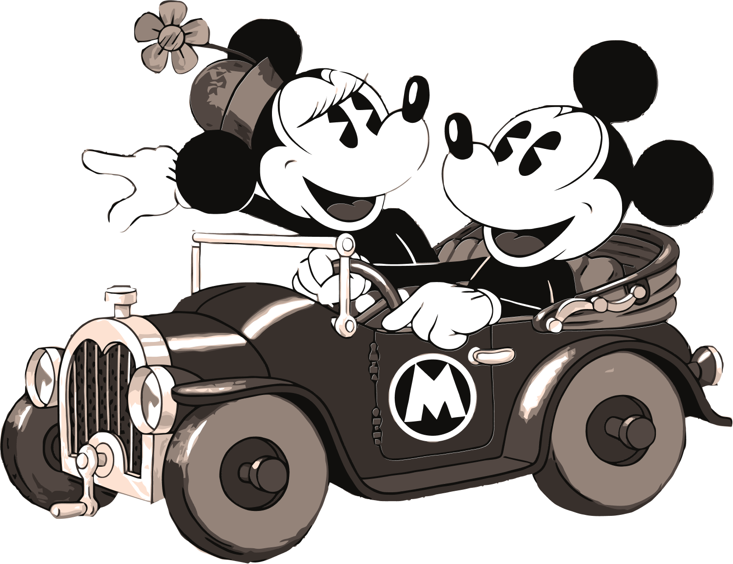 A mouse and his girlfriend in a car.