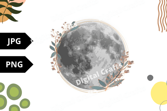 Moon watercolor floral frame. moon jpg graphics.