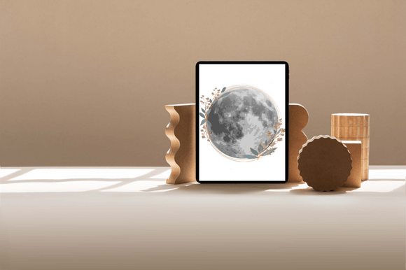 Floral frame with moon.