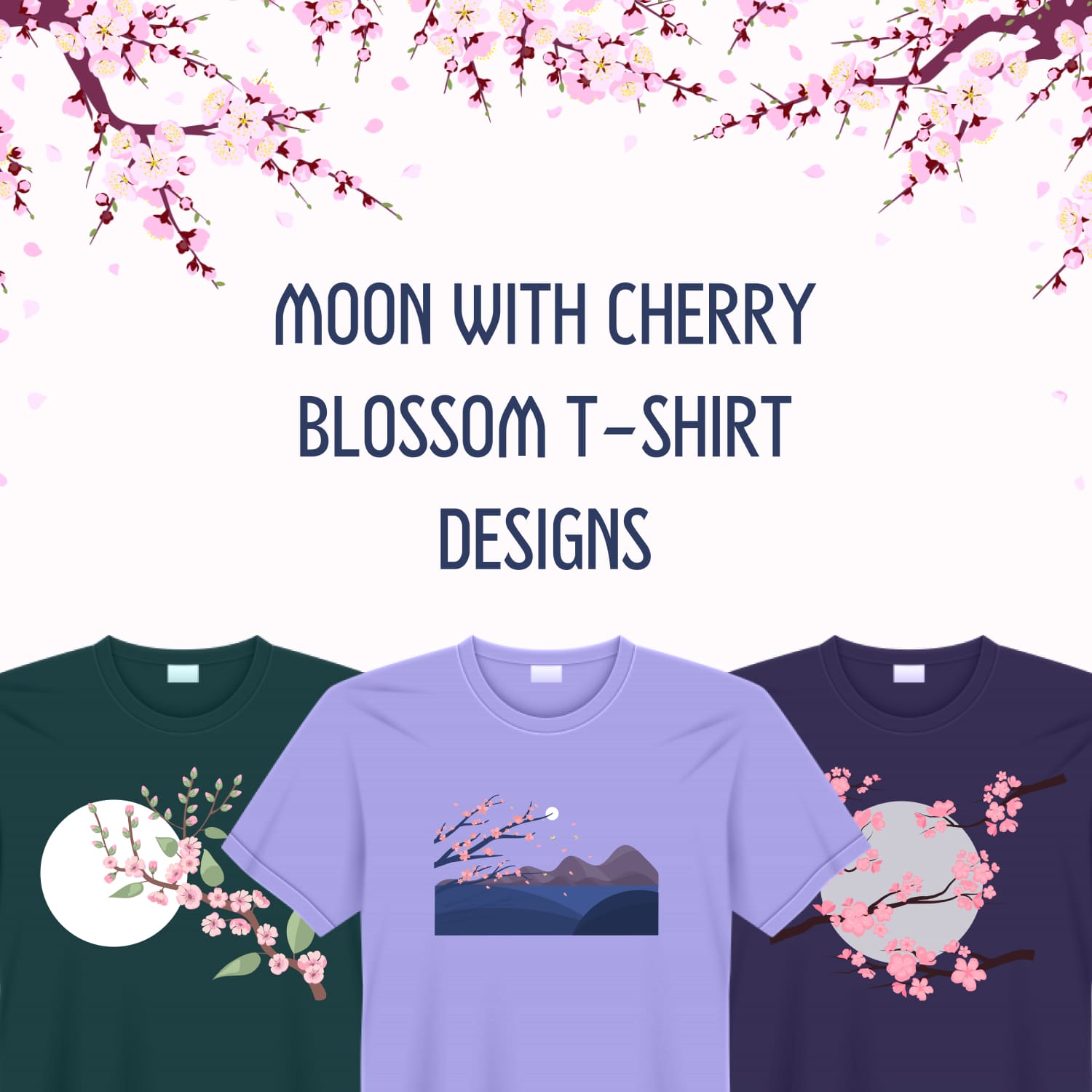 Preview moon with cherry blossom t shirt designs.