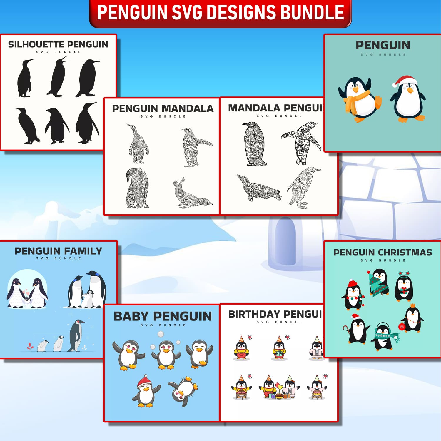Penguin svg designs bundle.