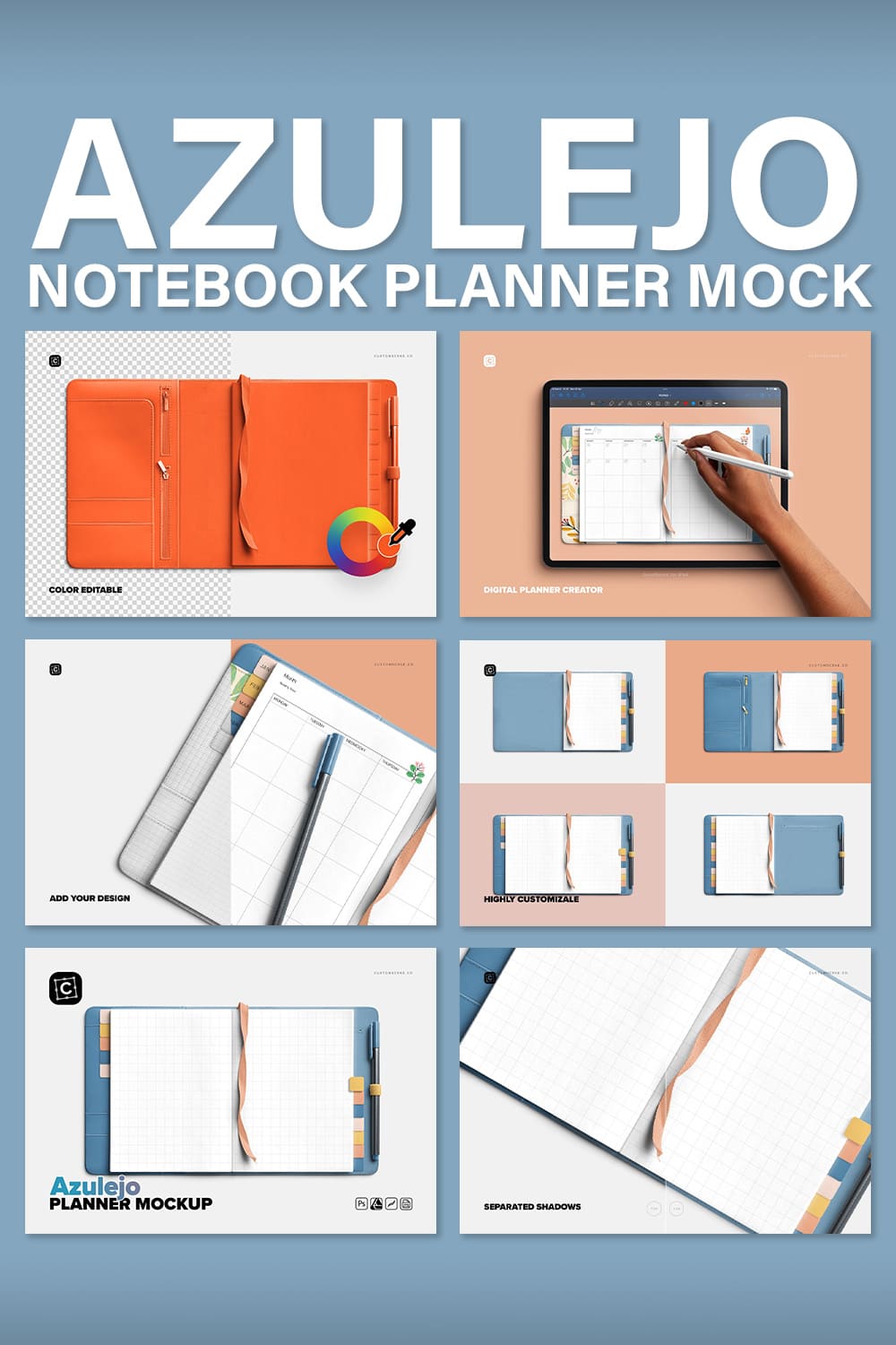 Pinterest image of a blue pack of notebooks.