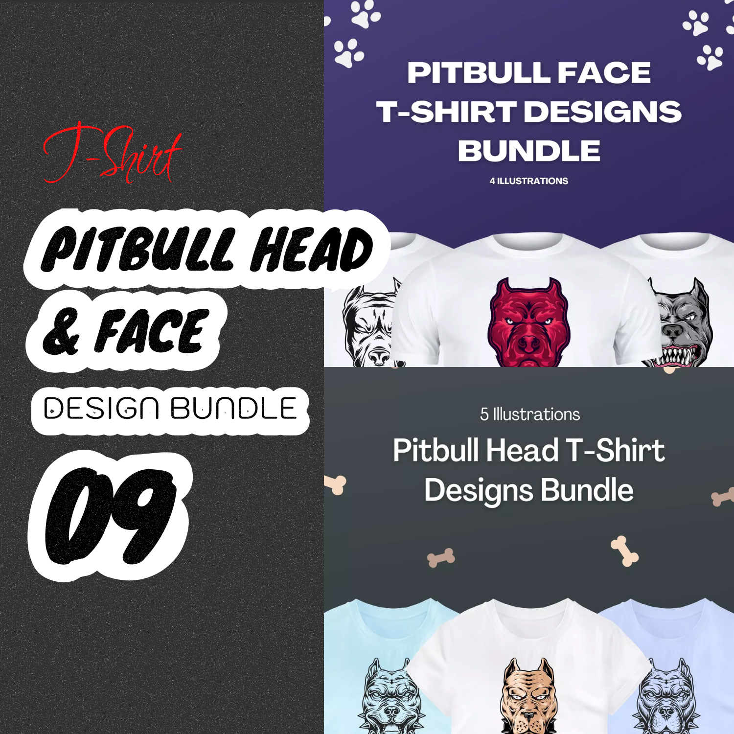 Preview pitbull head face svg t shirt designs bundle.