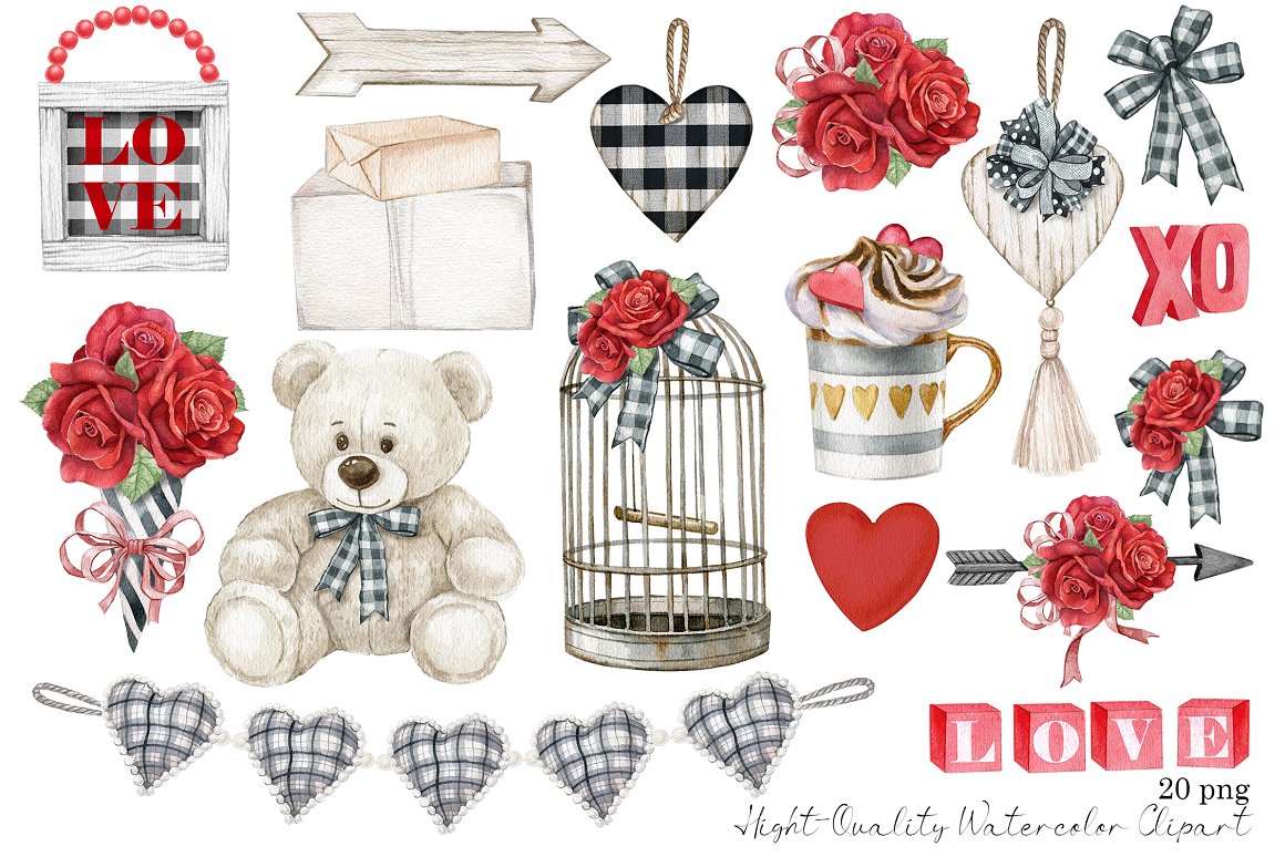 Beautiful prints of themed gifts for Valentine's Day.