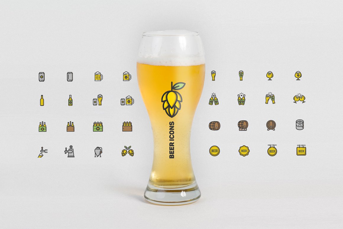 Icons on the theme of beer and groceries.