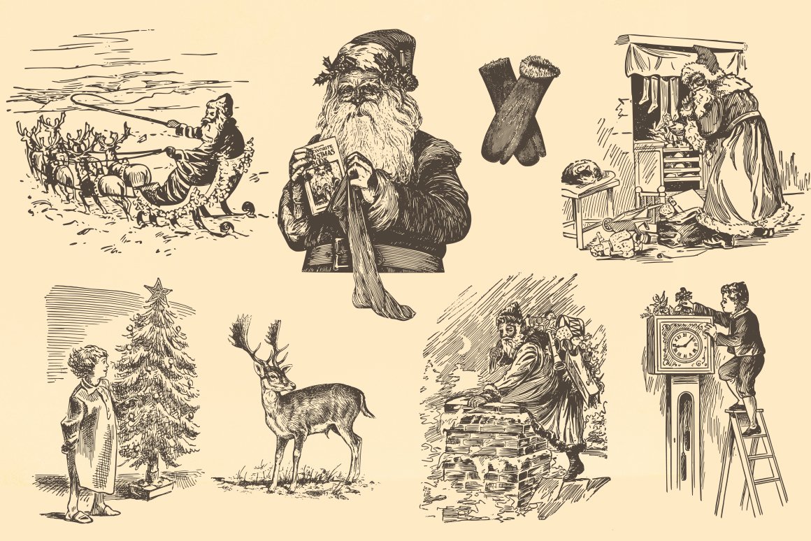 Santa Claus, animal and trees.