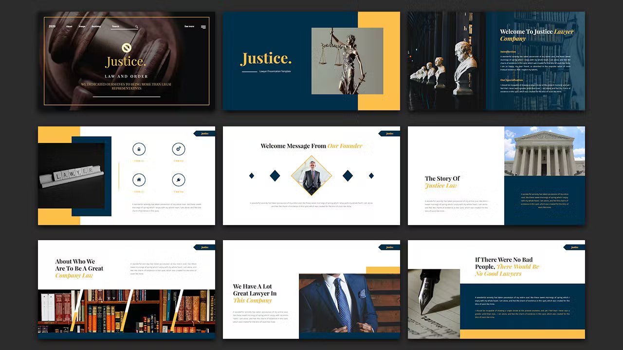 Beautiful slides of presentations on the topic of justice.