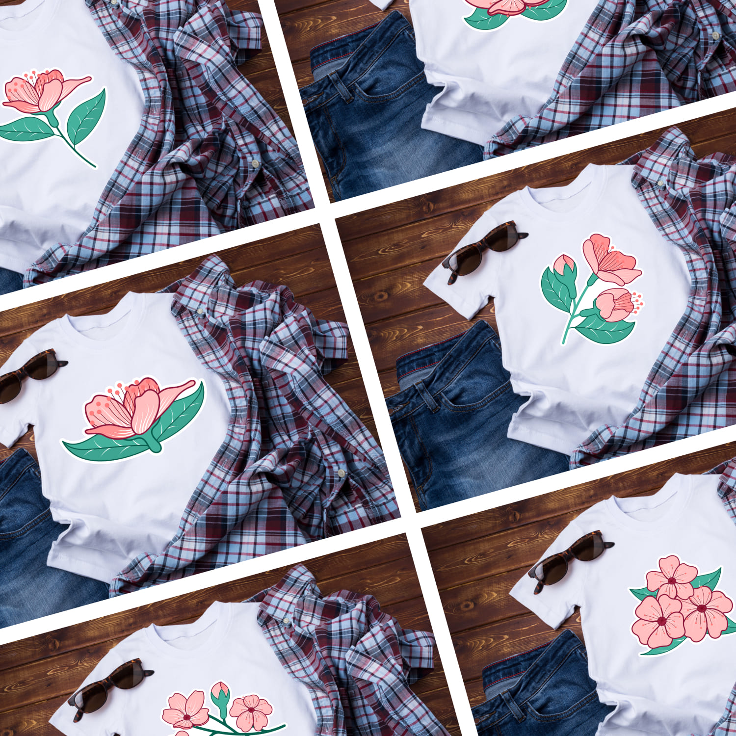 Prints sakura cherry blossom on t-shirt designs.