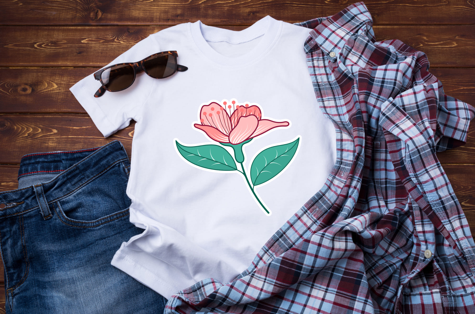 The image of a flower on clothes.