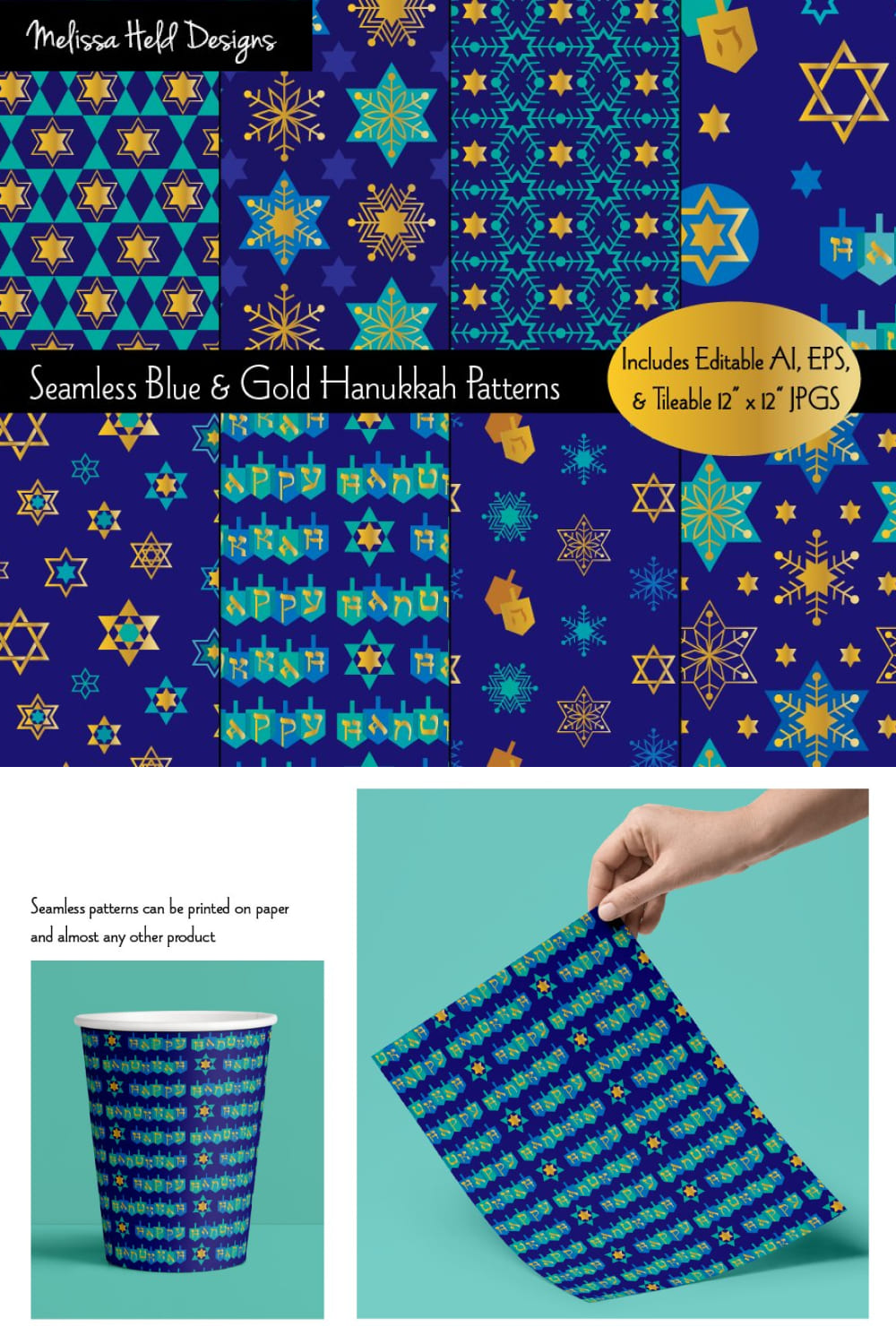 Seamless blue gold hanukkah patterns of pinterest.