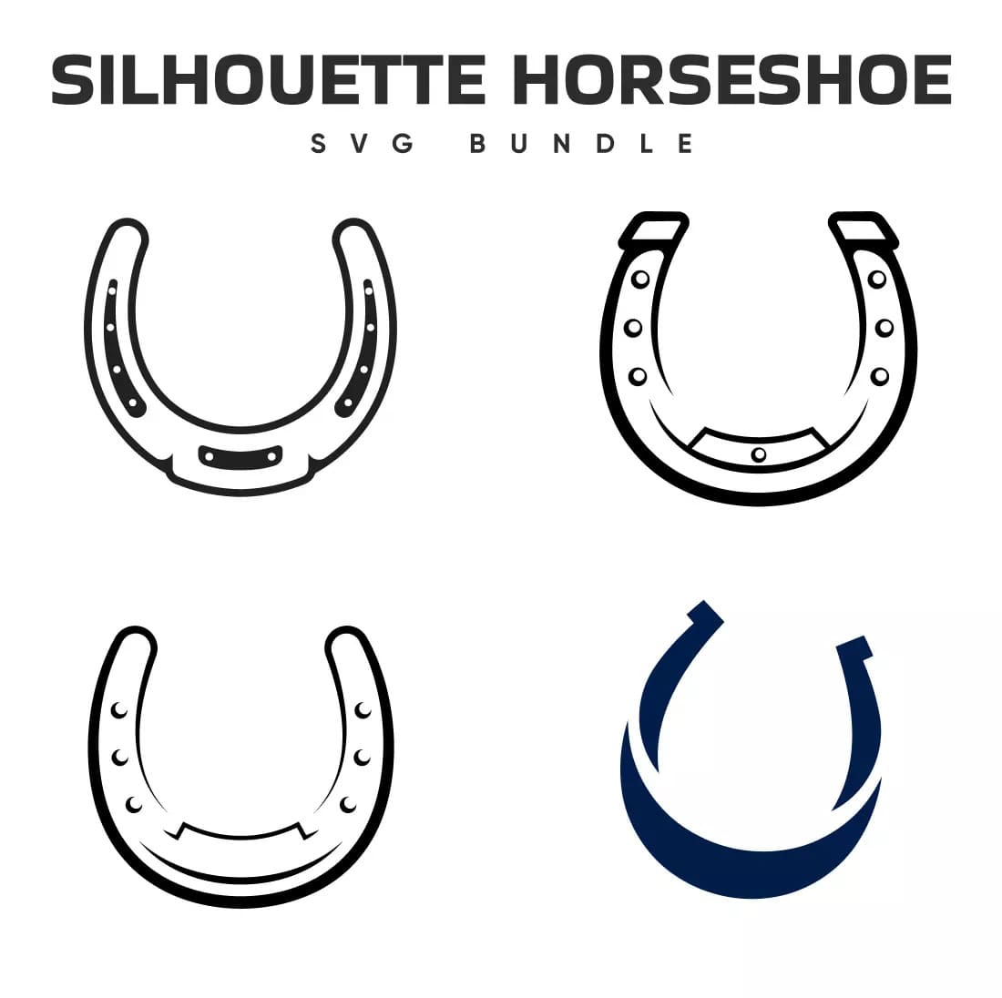 Set of four horseshoes with different designs.