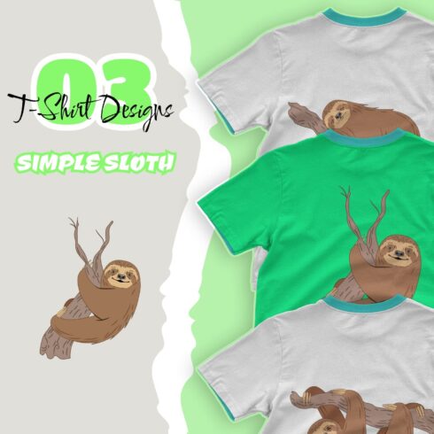 Green and gray t-shirts with the image of sloths.