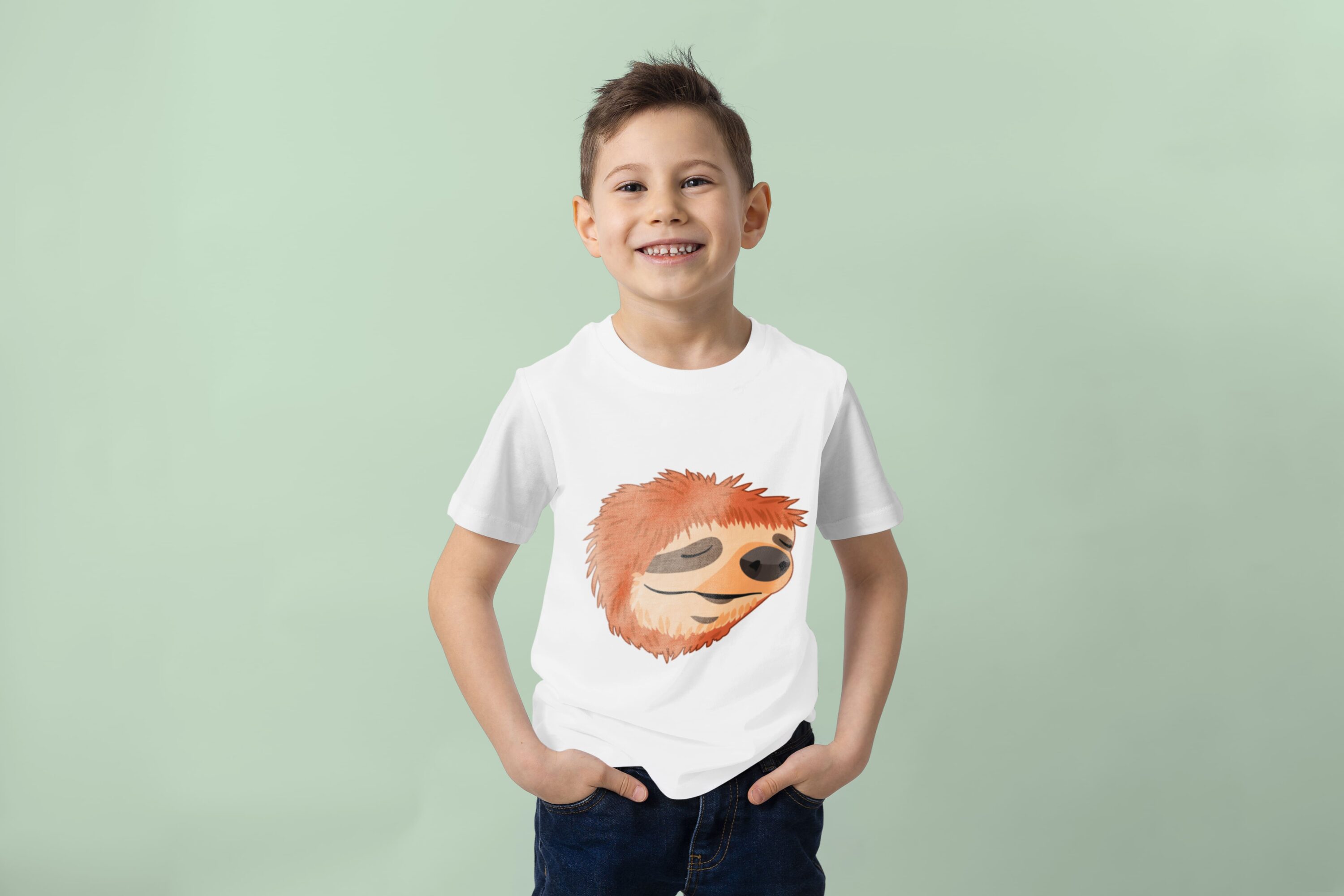 T-shirt with the image of the head of a sloth resting.