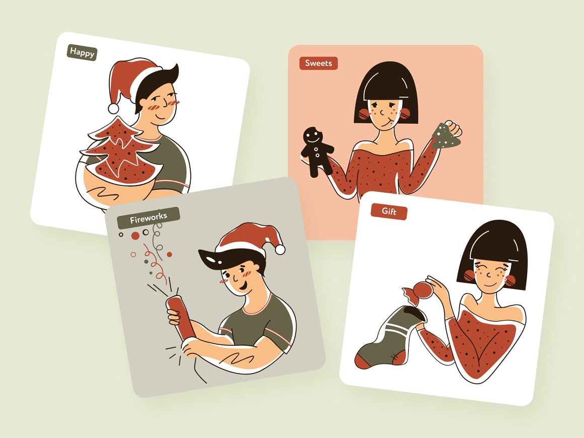 Cards with different backgrounds with a man and a girl.