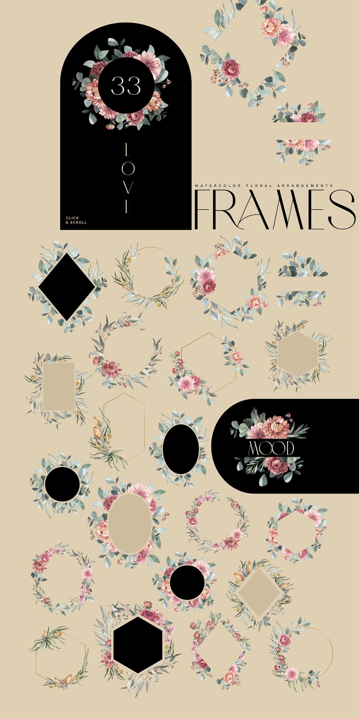Stylish Floral Frames Illustrations preview image.