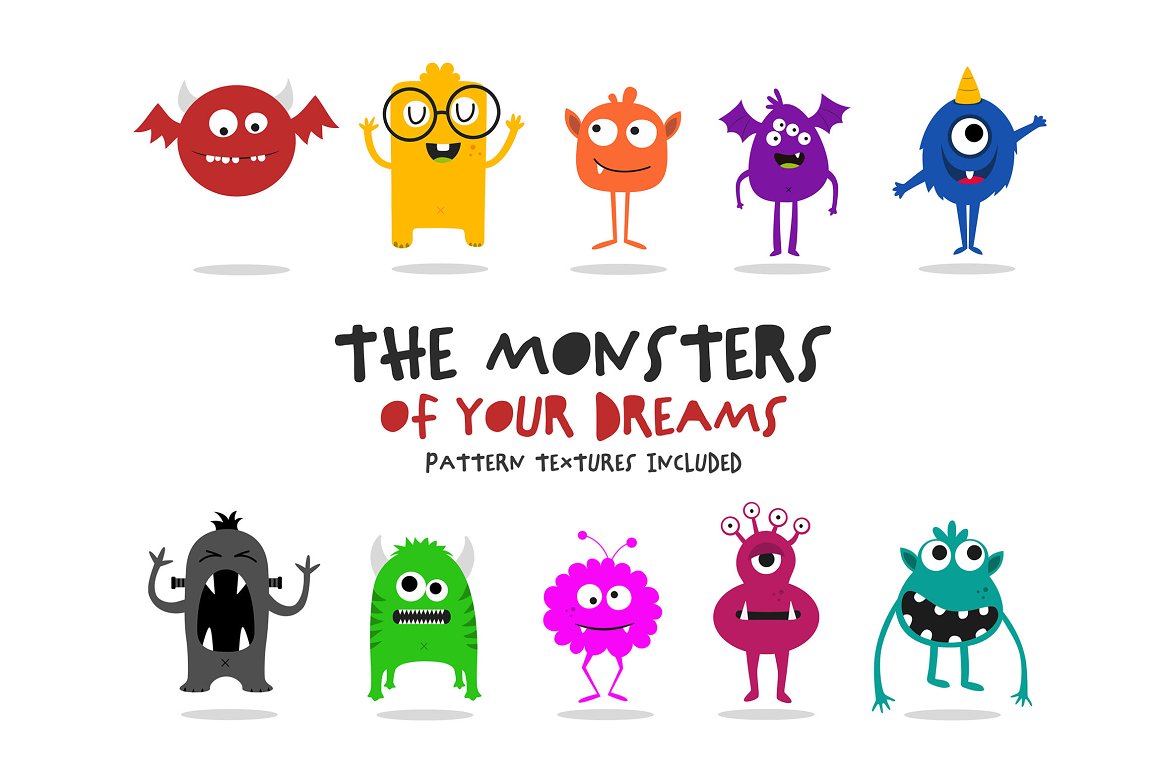 Monster characters of different colors.