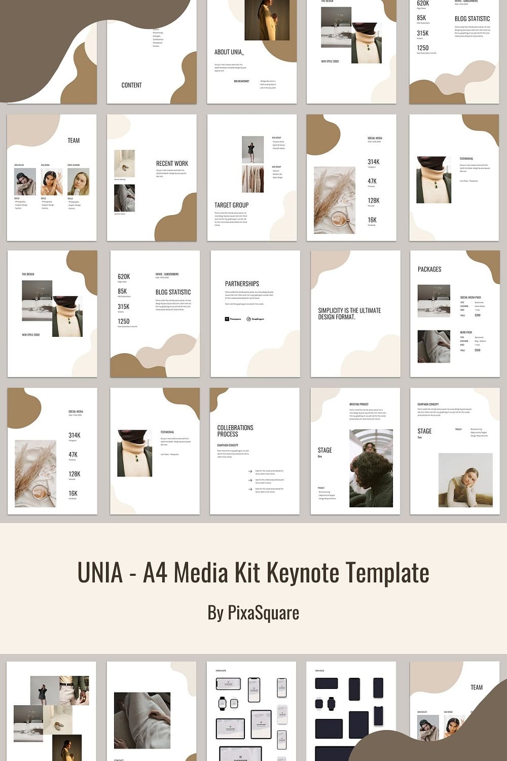 Unia template slides are decorated with milky and cinnamon spots.