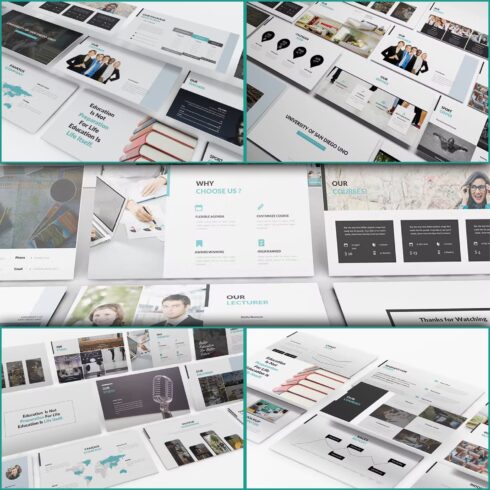 Five slides of University and education powerpoint template.