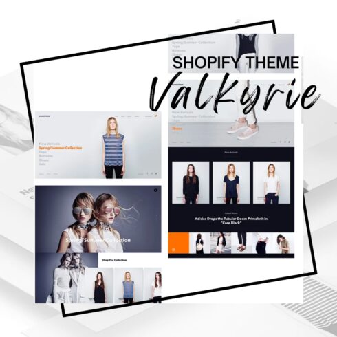 Images of clothes and shoes on models in the Shopify theme.