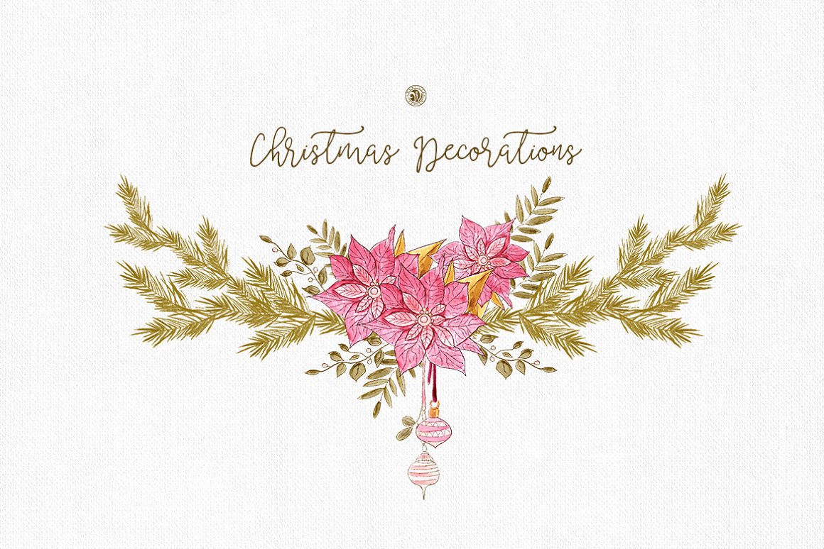 Pink flowers with Christmas tree branches.