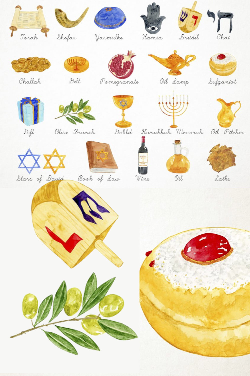 Hanukkah theme icons and images.