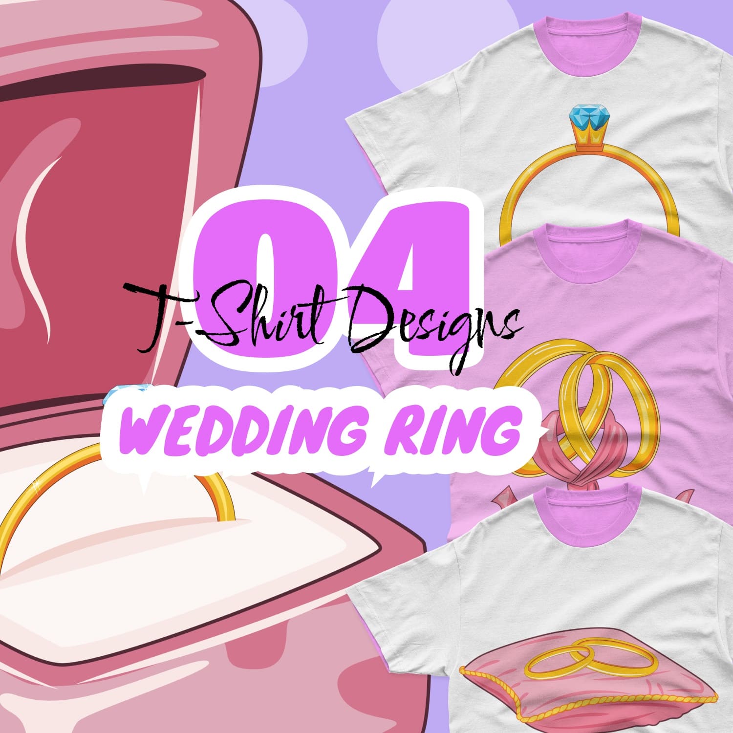 Pink and white t-shirts with gold wedding rings.