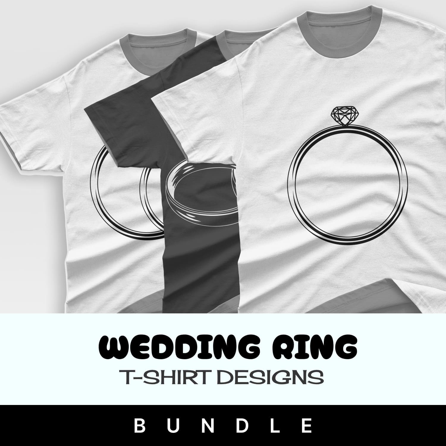 Dark and light t-shirts with wedding rings painted on them.