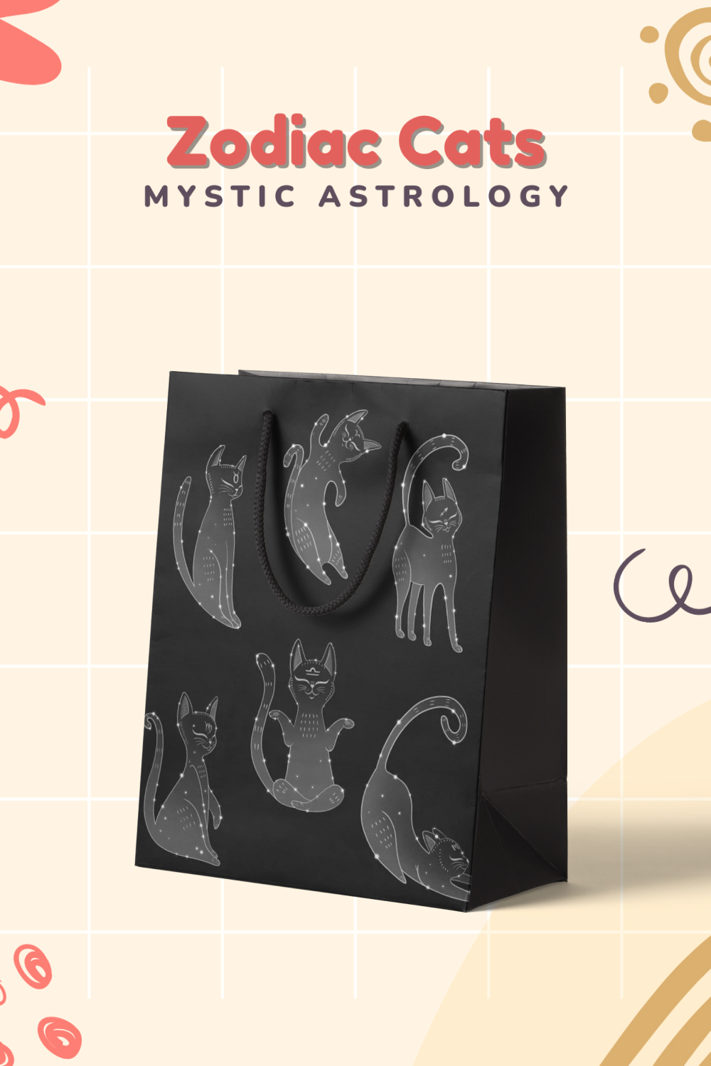 Black bag with cats zodiac sign.