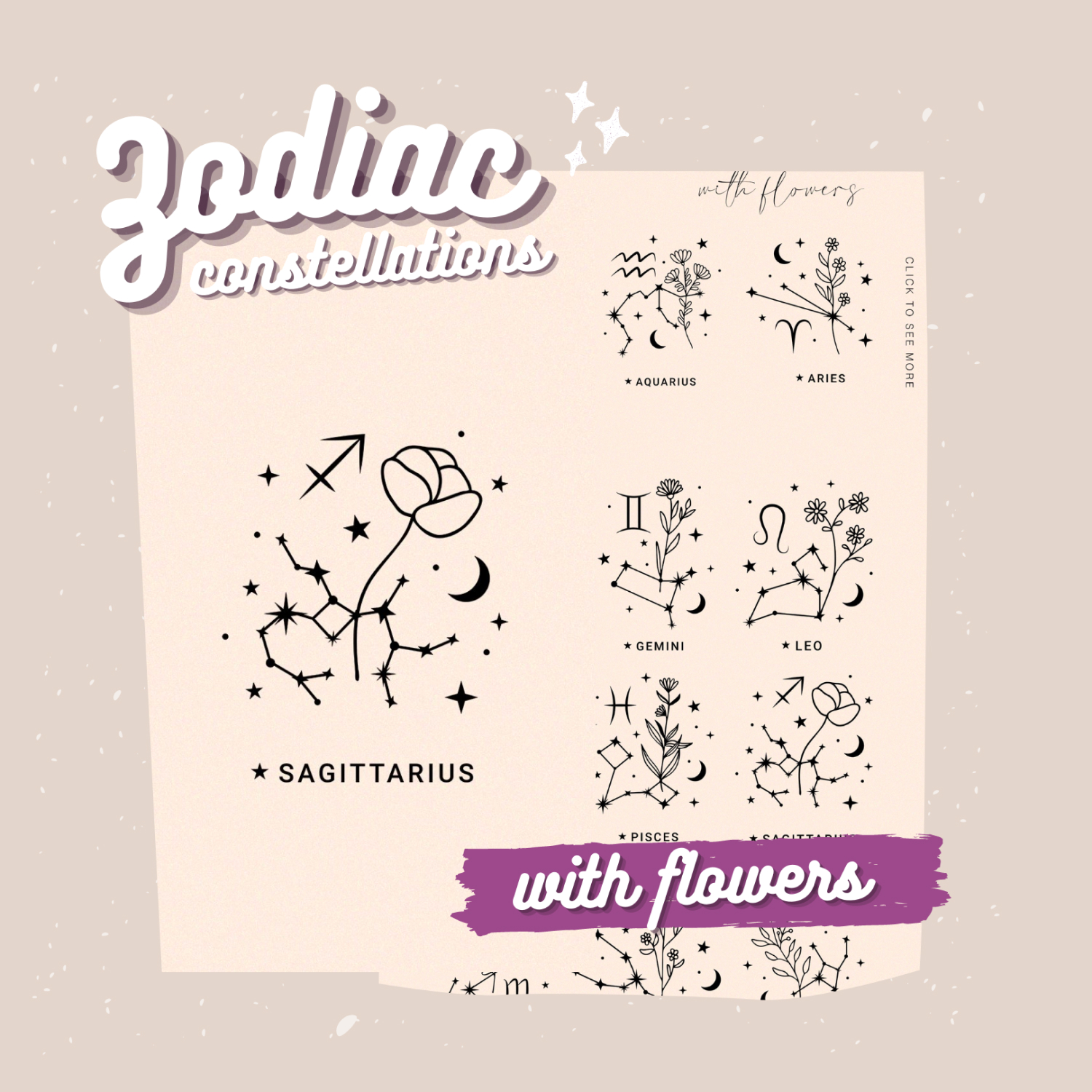 Preview zodiac constellations with flowers.