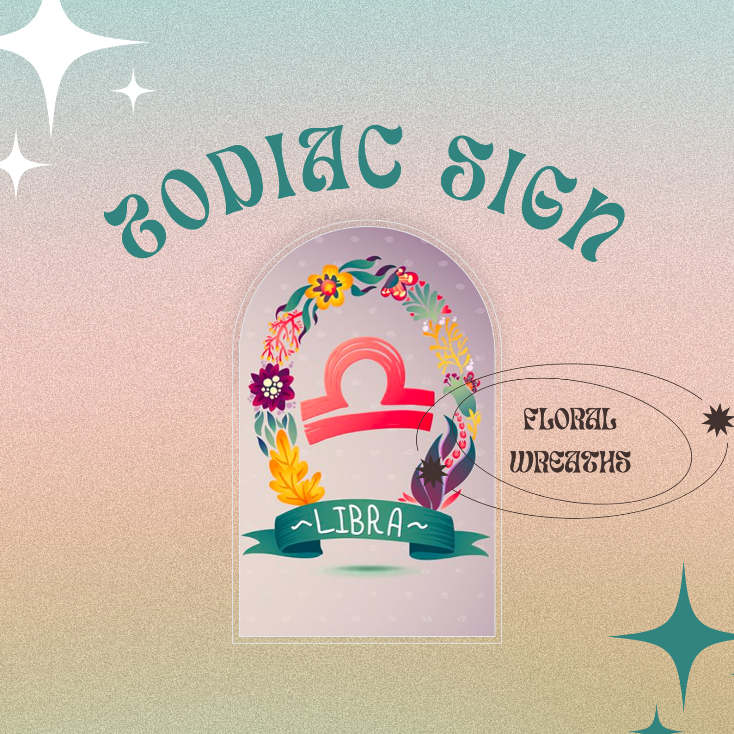 Preview zodiac sign set in floral wreaths.