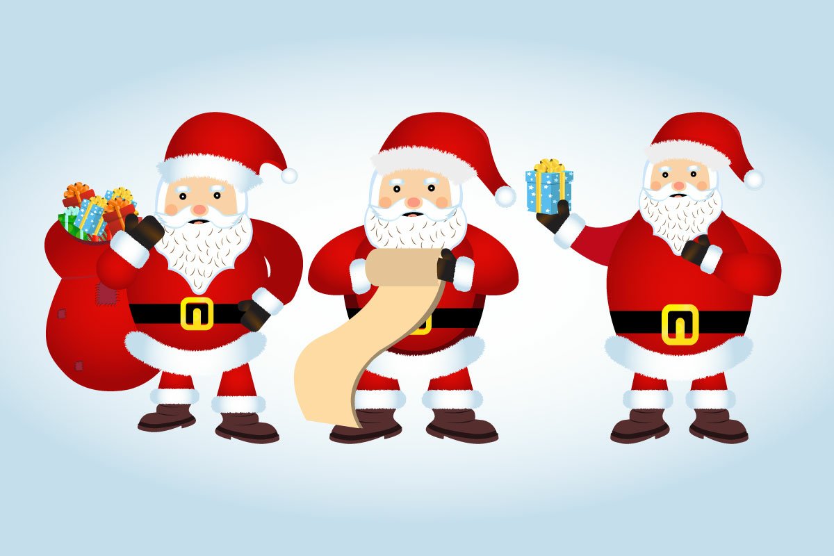 Three images of Santa Claus.