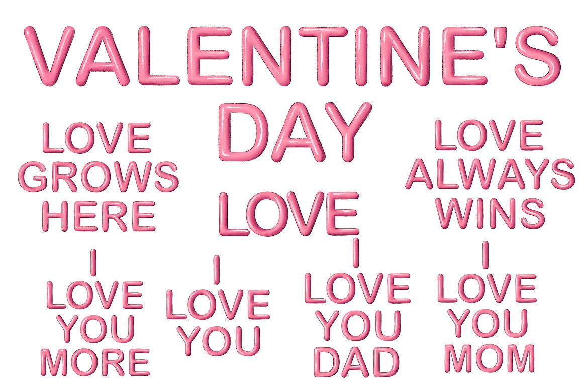 Inscriptions in font for Valentine's Day.