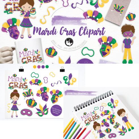 Preview mardi gras clipart illustration pack.