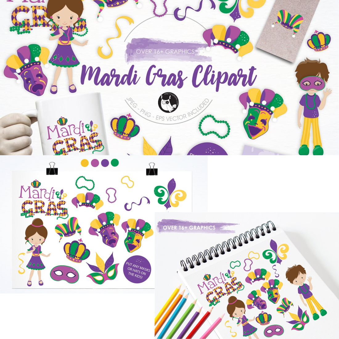 Preview mardi gras clipart illustration pack.