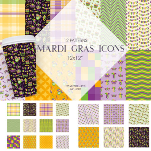 Images with mardi gras icons.