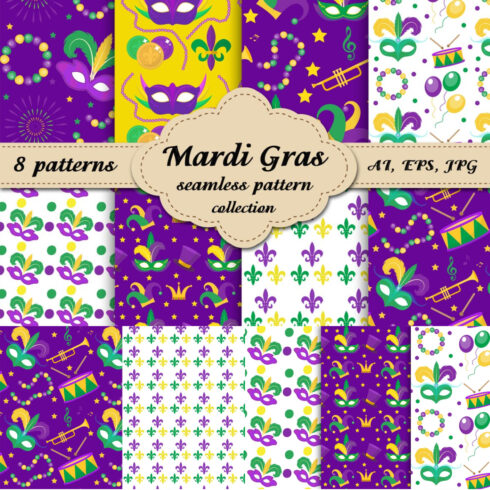Preview mardi gras seamless pattern.