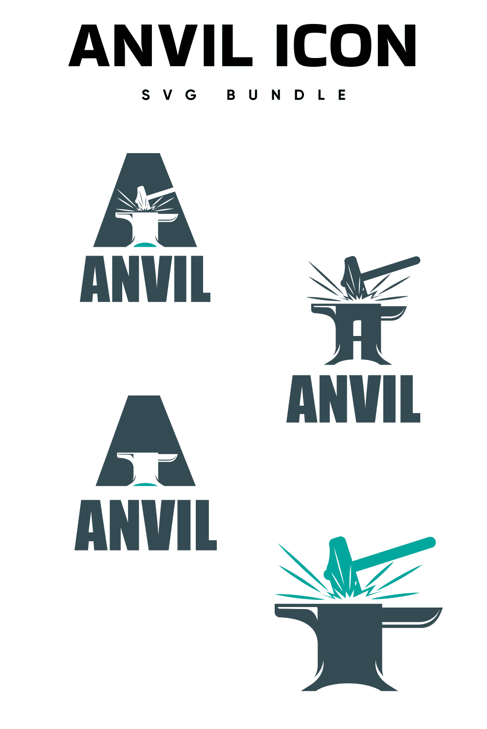 Four images of an anvil with the inscription "Anvil".