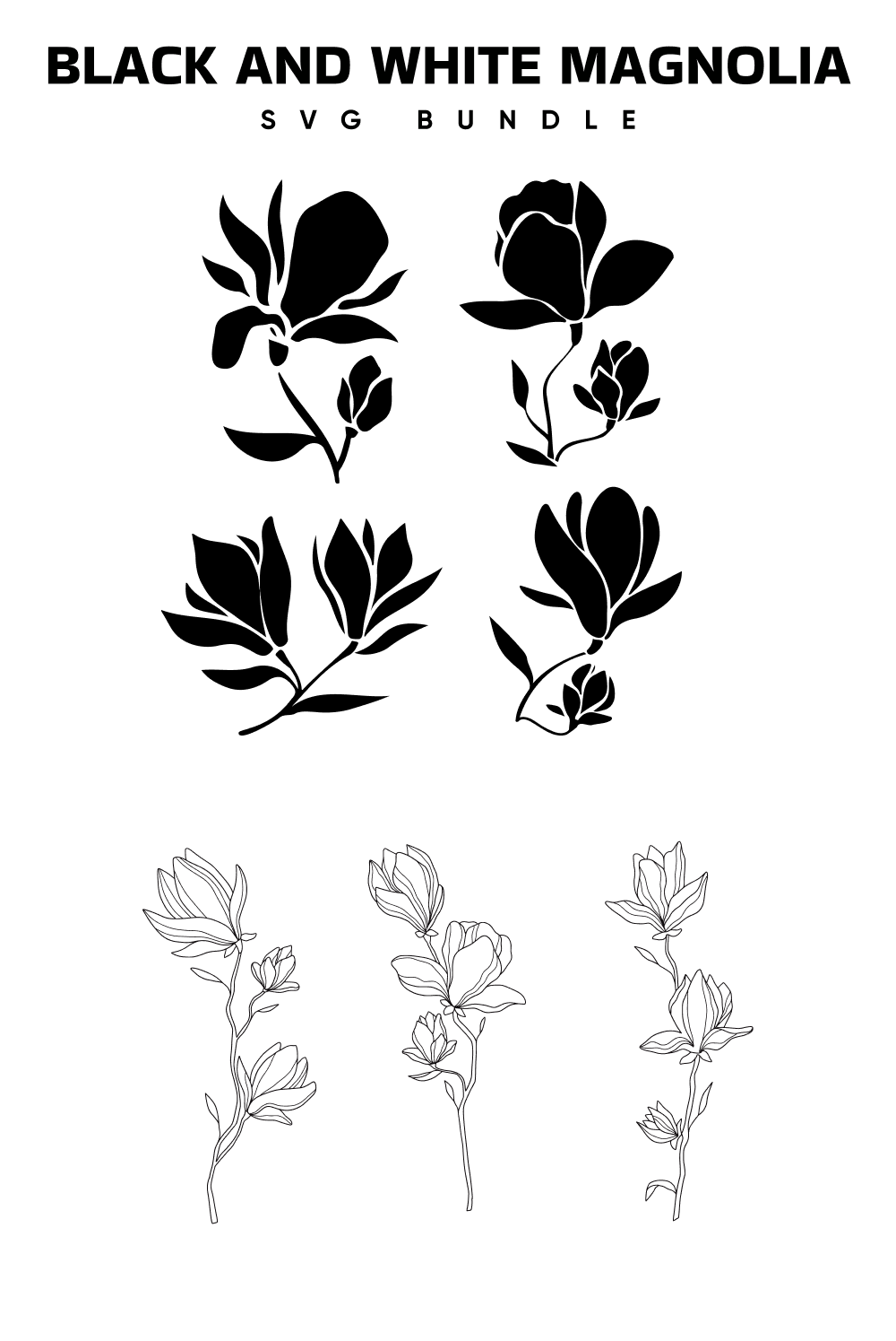 Pinterest illustrations black and white svg magnolia bundle.