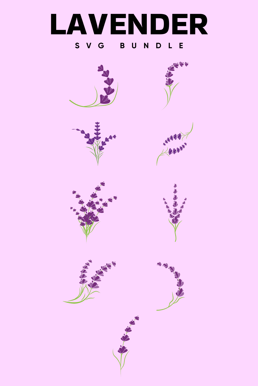 Purple sprigs consisting of one, two, three branches, lavender drawn on a light pink background.