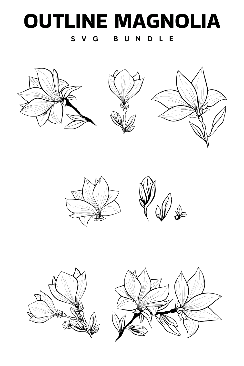 Pinterest images with outline magnolia svg bundle.