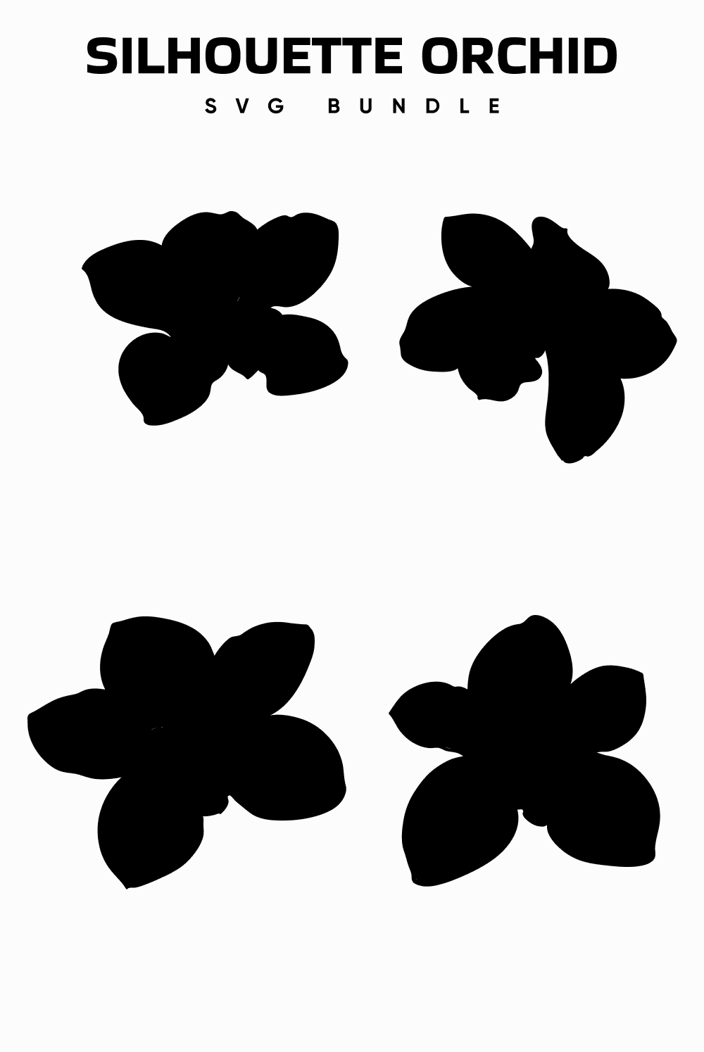 Silhouettes of orchids are depicted on a white background.